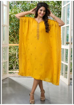 Yellow Chinnon Kaftan Kurti 